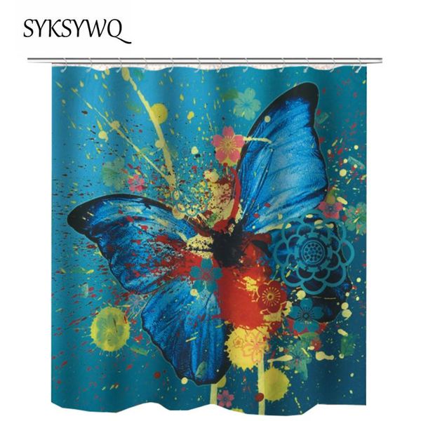

shower curtains blue butterfly curtain flower mandala bathroom cortina de ducha painting effect accessories