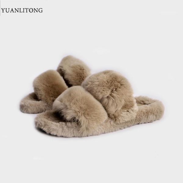 

slippers winter women's slippers, artificial fur, full-wrapped soles, furry black warm flat-bottomed large size sli
