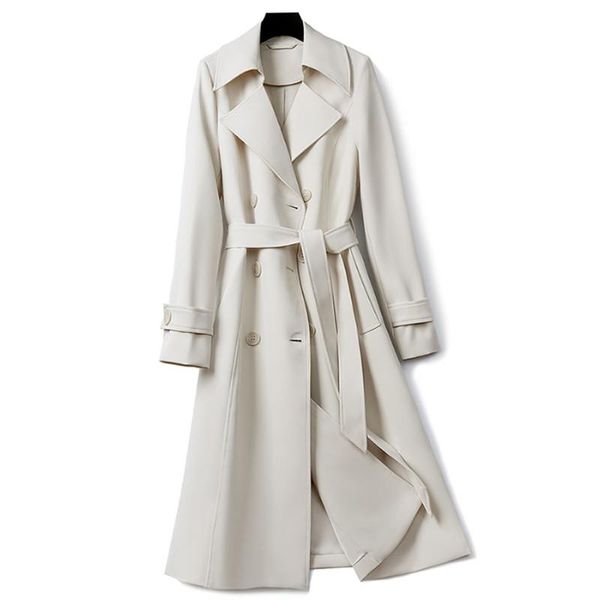 

women's trench coats 2021 spring and autumn coat mid-length slim fashion temperament jacket simple high-end windbreaker, Tan;black
