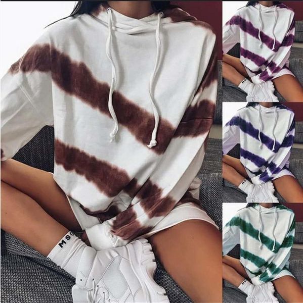 

women's hoodies & sweatshirts arrival casual autunm women long sleeve striped tie dye print pullover 4 colors, Black