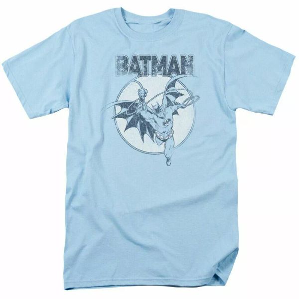 

DC Batman Swinging Bat T Shirt Mens Licensed DC Comics Tee Light Blue, White;black