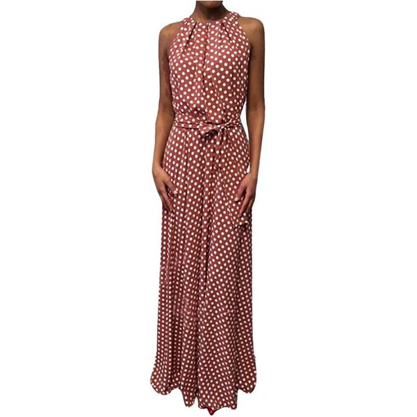 

casual dresses vintage dress women summer dot printed sleeveless beach maxi sundress party evening vestidos, Black;gray