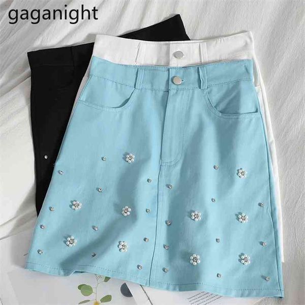 

women high waist mini wrap skirt summer beading solid a-line pockets pencil female elegant bodycon short s 210601, Black