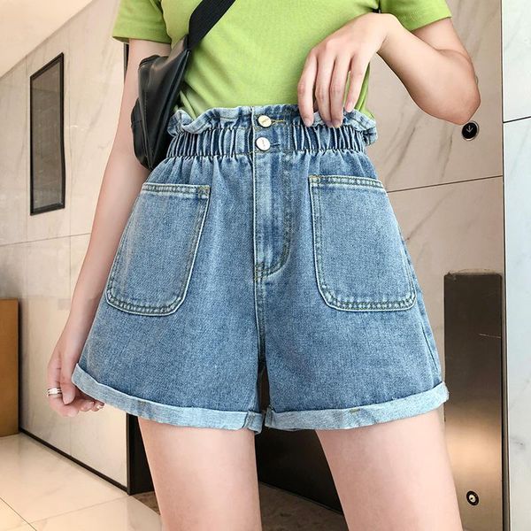 

women's high waist jeans women summer fashion elastic denim shorts casual pocket crimping, White;black