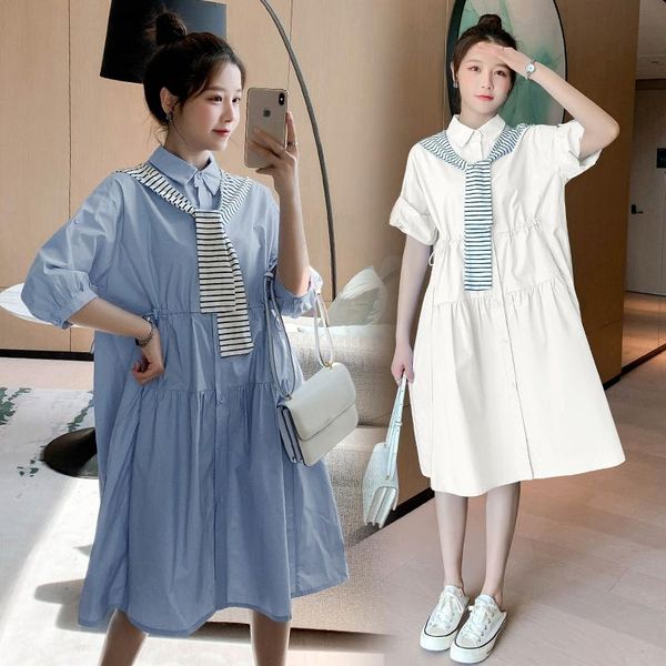

maternity dresses feature pocket decoration long dress for pregnant women pregnancy casual summer clothes breastfeeding blouses, White