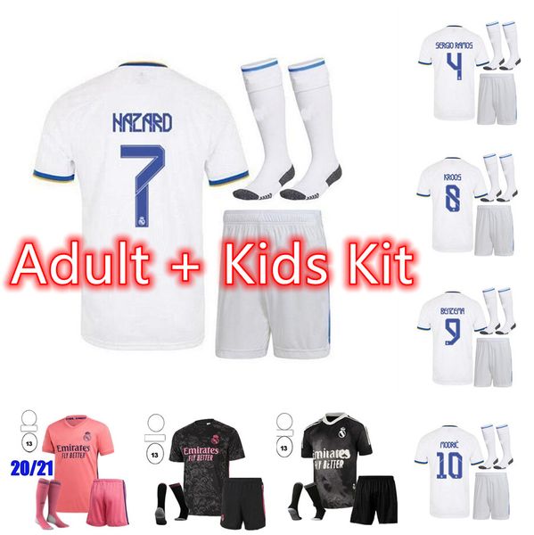 

20 21 thailand real madrid soccer jerseys 2021 2022 hazard zidane benzema football shirt camiseta de futbol kids kit sets, Black;yellow