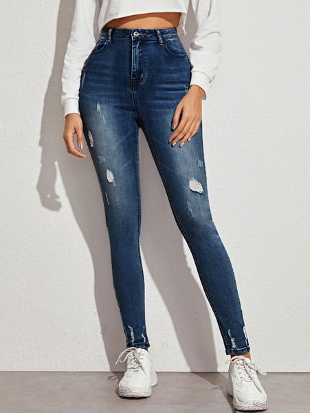 

dark wash high-waisted high stretch skinny jeans v2jz#, Blue
