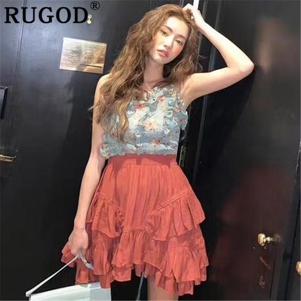 

skirts rugod 2021 summer skirt for women fashion casaul lace patchwork pleated mini korean elastic waist ruffles solid, Black