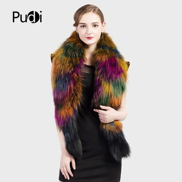 

scarves pudi sf725 2021 winter real raccoon fur shawl wrap cape brand women's colorful shawls, Blue;gray