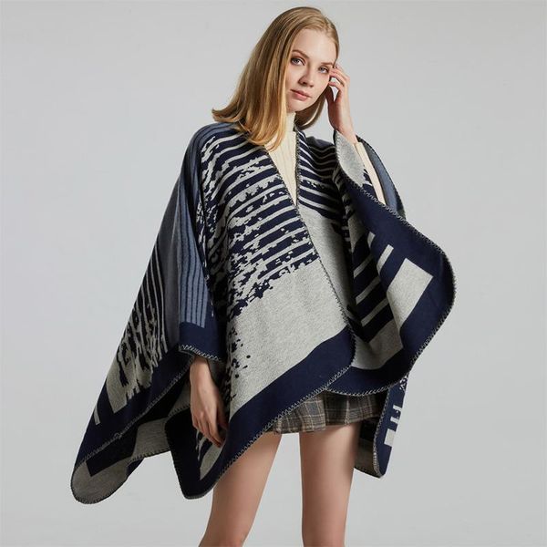 

arrival fashion comfortable elegant dual-use scarf winter vintage thick warm tassel work style knit poncho scarves, Blue;gray