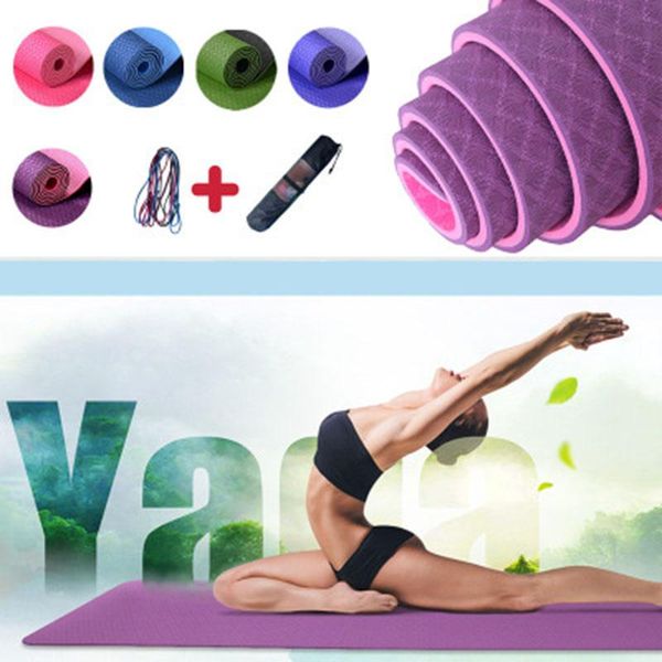 

yoga mats 6mm tpe anti-slip durable 183cm beginner double-color environment-friendly tasteless exercise fitness pad