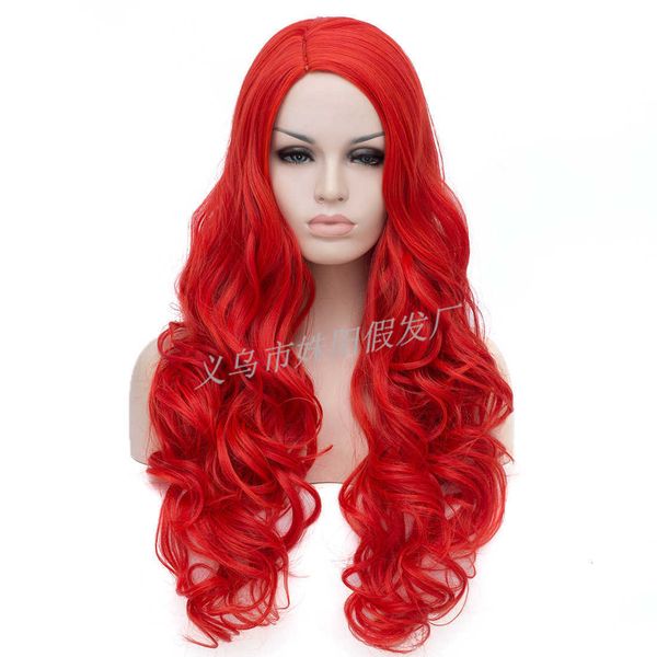 

fashion wig is divided into big head and long red curly hair, Black