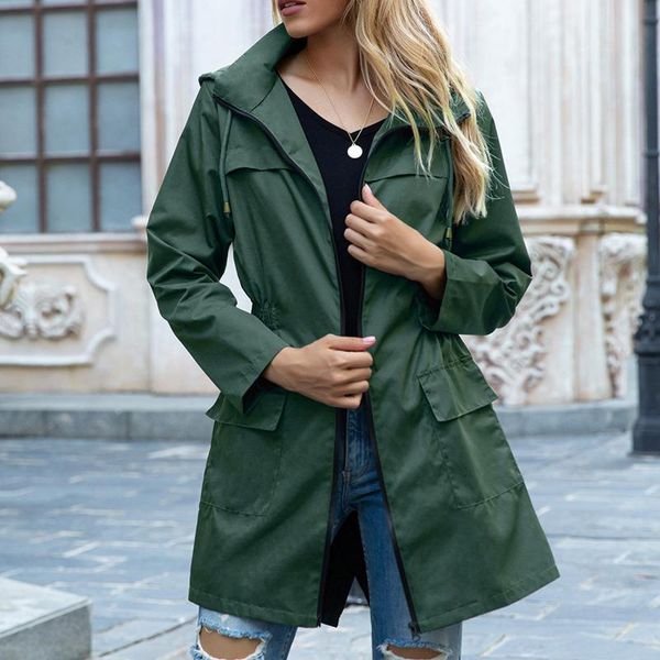 

women's jackets hooded 2021 autumn solid color causal windbreaker women basic coats zipper lightweight #t3g, Black;brown