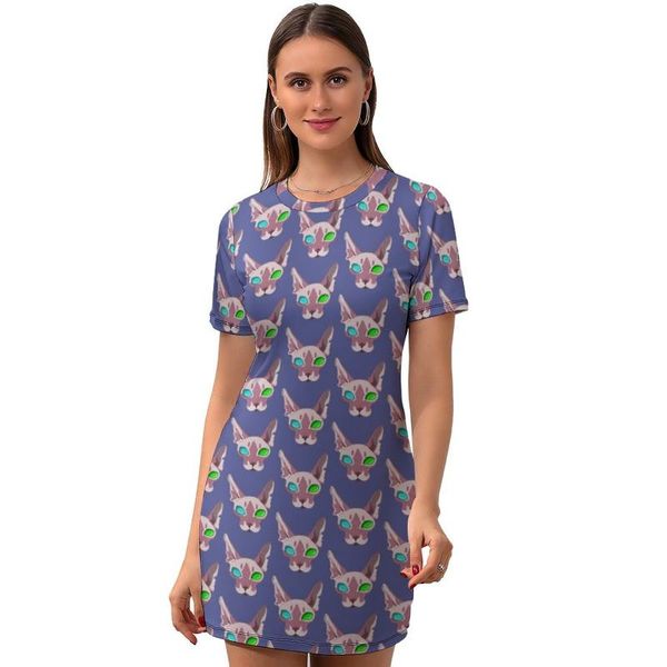 

casual dresses sphynx cat dress short sleeve year tight bodycon style girls spandex pattern one-piece, Black;gray