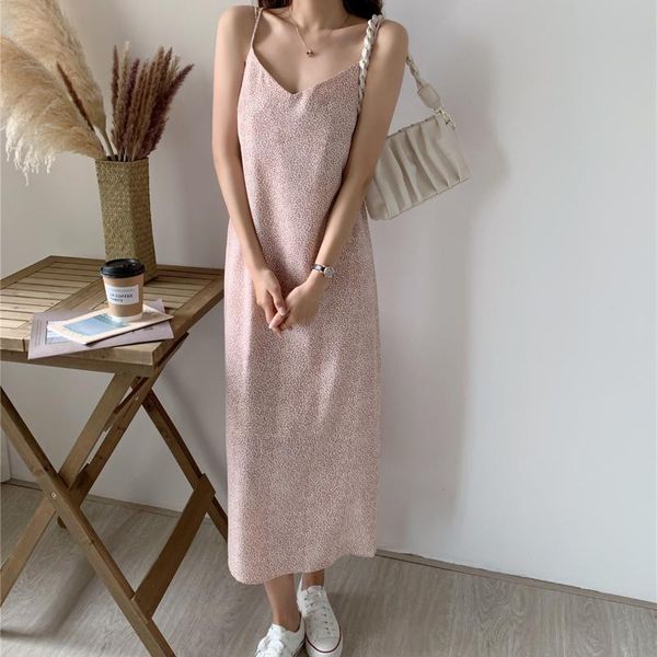 

casual dresses korean version temperament floral dress sling v-neck sleeveless backless beach strap lady party clothing, Black;gray