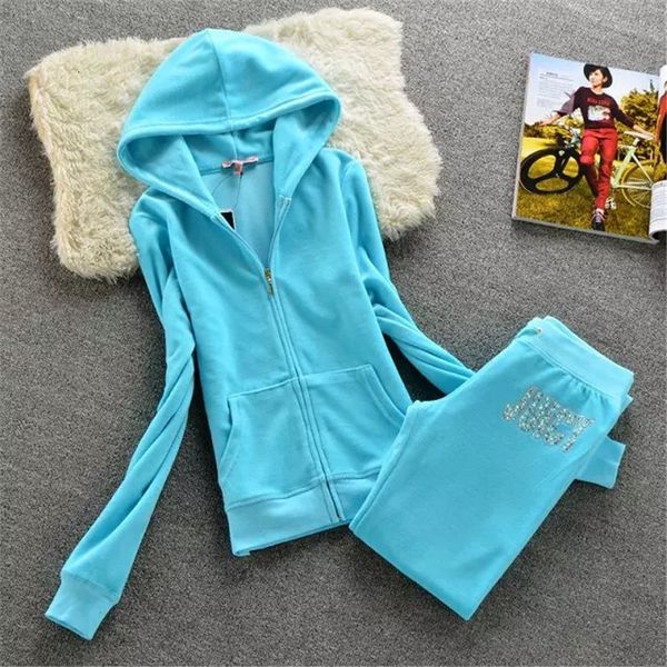 

juicy lovers mark letters diamonds flowers women sporting suit outdoor jogging training packages hooded collar slender sports clothing, Black
