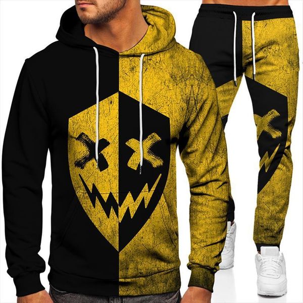 

2 piece set fashion street men tracksuits hip hop women hoodies suit contrast stitching print casual hoodie sweatshirt pants, Gray