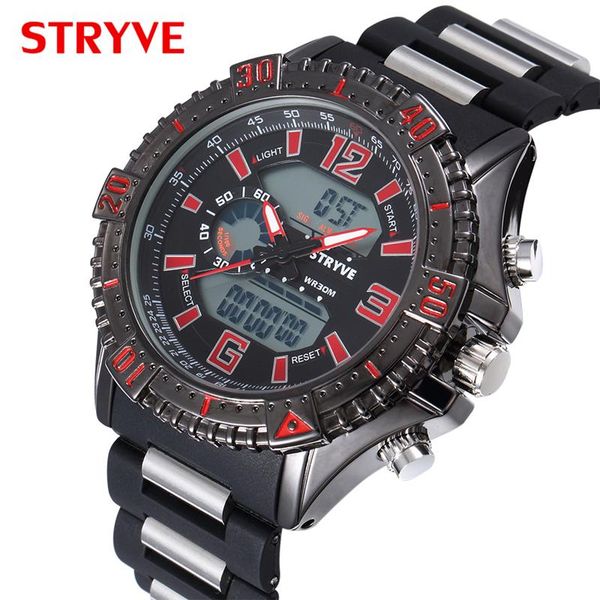 

stryvefashion men watches army military wristwatch dual display waterproof male clock relojes para hombre s8004 wristwatches, Slivery;brown
