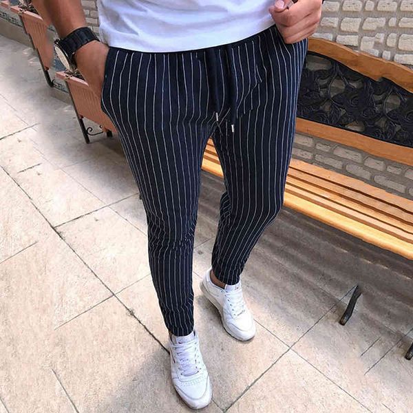 

men's pants striped pencil drawstring men's pants wearable fashion all-match, Black