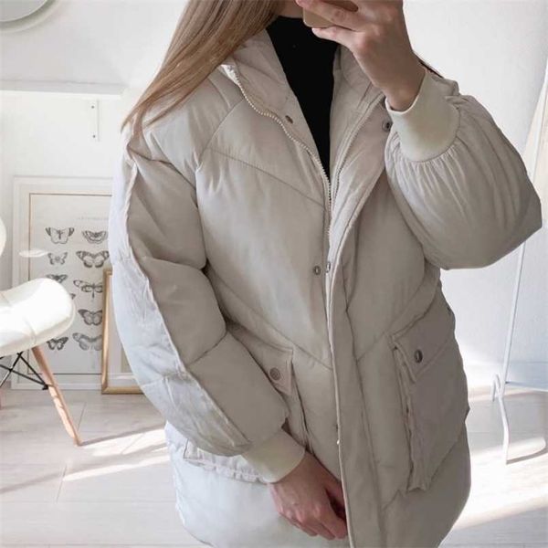 

korean loose puffer jacket oversize women's short winter female coat women thickened parka feminina harajuku outerwear hood 211221, Black