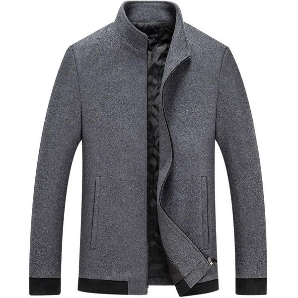 

men's casual shirts 2021 autumn winter woolen jacket middle-aged short stand collar business wear, White;black