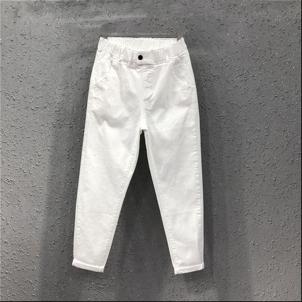 

exquisite women jeans womens large size white black khaki pants elastic waist high cuffs casual harem s 5xl, Blue
