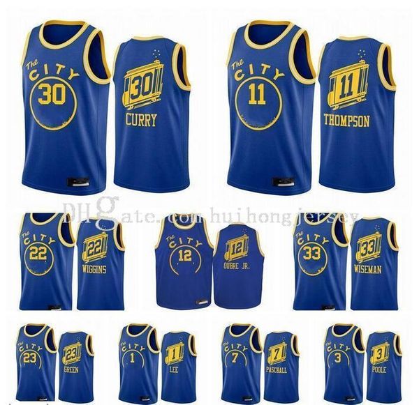 Herren-Trikot Goldenr Stater Warriorsr Stephen Klay Curry Thompson James Wiseman James Wiseman Kelly Oubre Jr. Blue City Basketball-Trikots