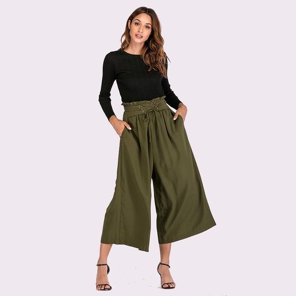 

women's pants & capris selling autumn office lady ankle-length wide leg casual women female high waist trousers, Black;white
