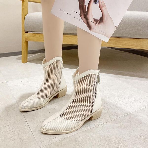 

boots women 2021 spring summer mesh hollow long tube fashion wild thick with, Black