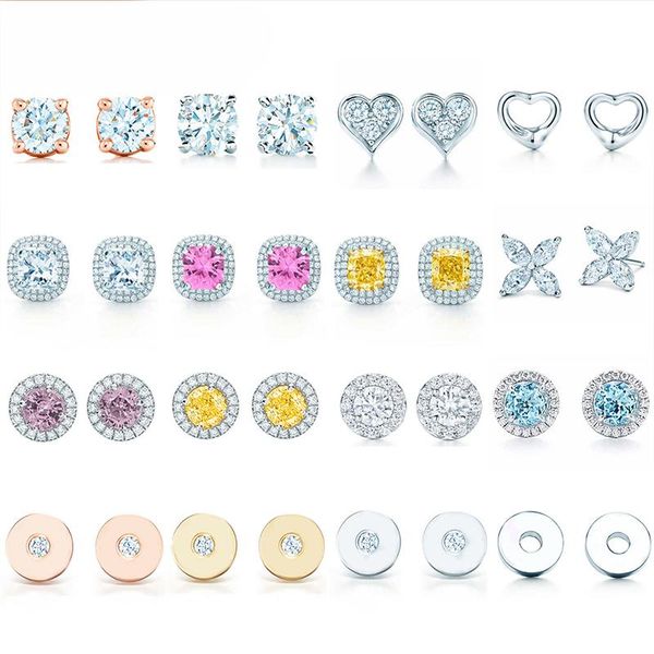 

stud 925 sterling silver 1:1 classic logo round rose gold geometric color heart-shaped earrings feminine holiday jewelry, Golden;silver