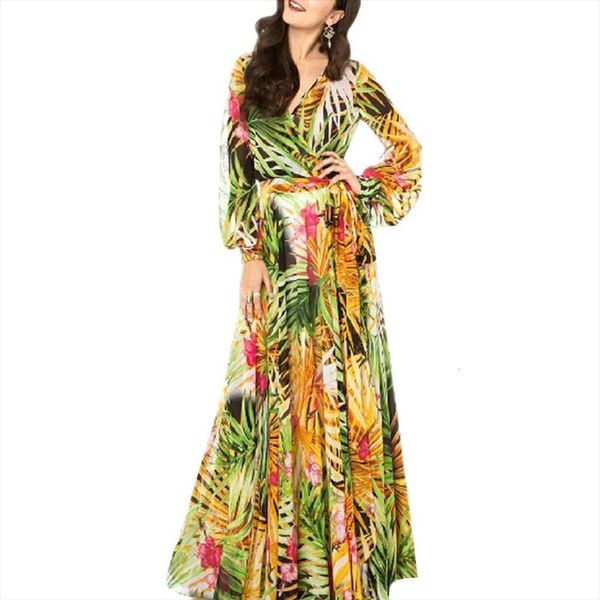 

elegant party boho summer women dress plus size bohemia beach robe leaves v neck long lantern sleeve maxi, Black;gray