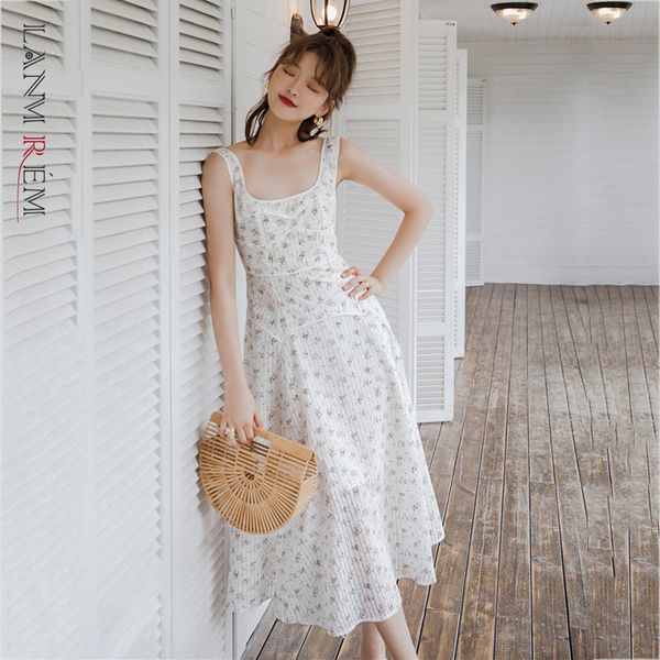 

women white priting mid-long dress arrivals square collar sleeveless loose fit fashion tide summer 2e1658 210507, Black;gray
