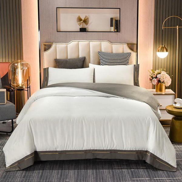 

bedding sets embroidered double spelling simple set  king size luxury duvet cover solid color comfort twin