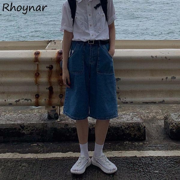 

women's shorts women summer loose high waist harajuku denim vintage simple pockets boyfriend korean stylish chic female daily students, White;black