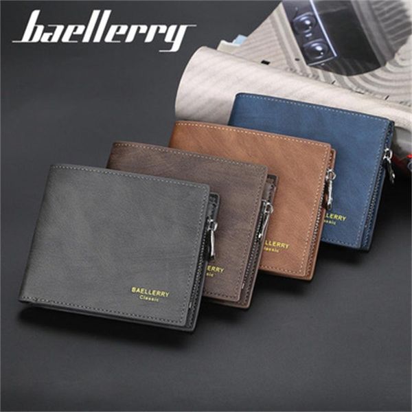 

baellerry men's short casual business wallet pu leather coin purse horizontal fashion card bag certificate wallets, Red;black