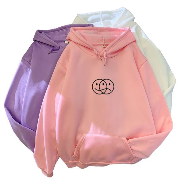 

women's hoodies & sweatshirts women hip hop korean long sleeve streetwear sweatshirt casual pullovers smile sad face line print sport, Black