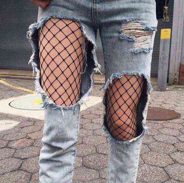 

women transparent slim fishnet pantyhose 2018 nightclub net holes black tights thigh high stockings small/middle/big mesh y1130, Black;white