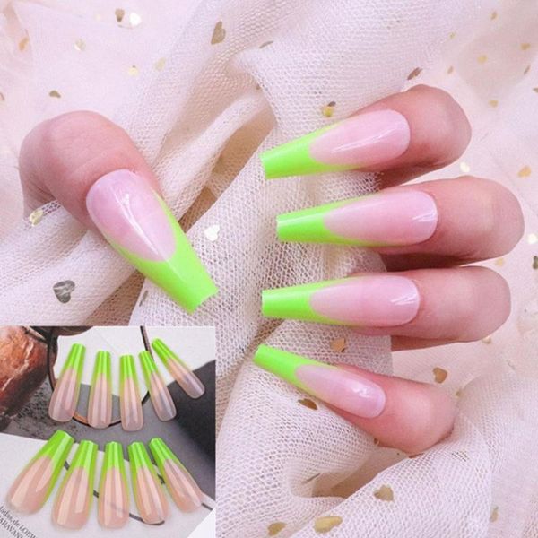 

super long fake nails coffin glossy artificial plastics tips girls ballerina on press cover false impress full finger e7n1, Red;gold