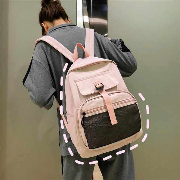 

backpack campus high school bag-style college student zipper nylon verticle square canvas women's