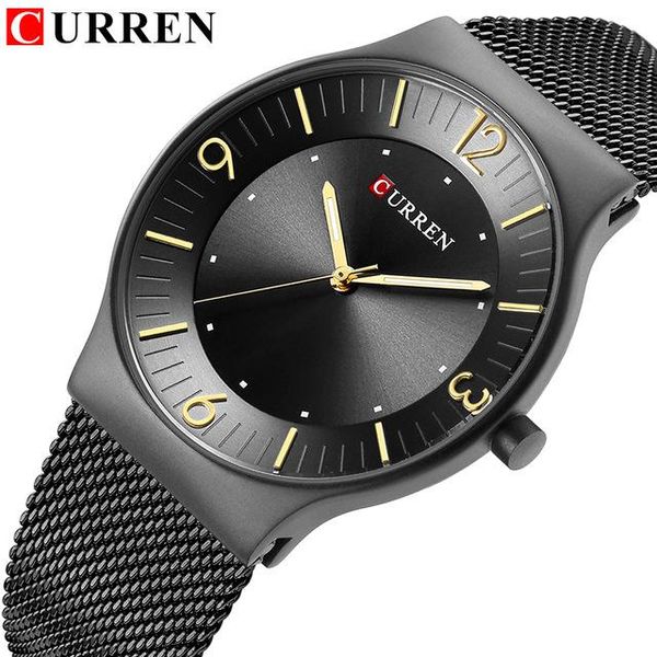 

wristwatches curren watches men quartz-watches classic black business wrist watch full steel band clock relogio masculino, Slivery;brown