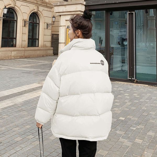 

pure white duck down jacket women's short loose stand collar thickened bread suit fashion, Black