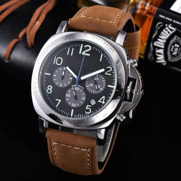 

wristwatches sport wrist watch fashion mens watches chronograph quartz military genuine leather relogio masculino, Slivery;brown