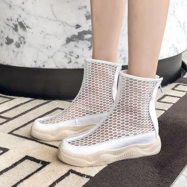 

punk gothic flat platform mesh gladiator sandals women summer ankle boots 2021 breathable comfortable ladies shoes 34-43, Black