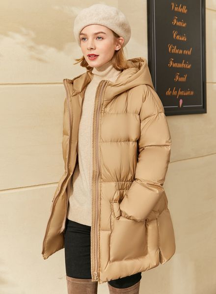 

2021 women's winter coat thick down jacket pocket cotton warm hooded paste waist long fashion wholesale good, Black