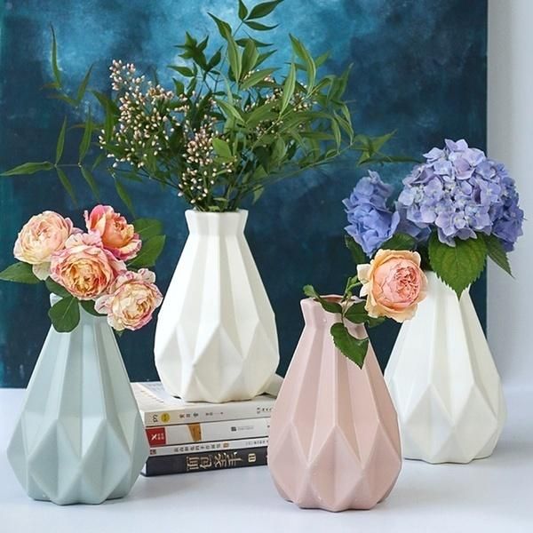 

vases origami plastic vase milky white imitation ceramic flower pot basket decoration home nordic