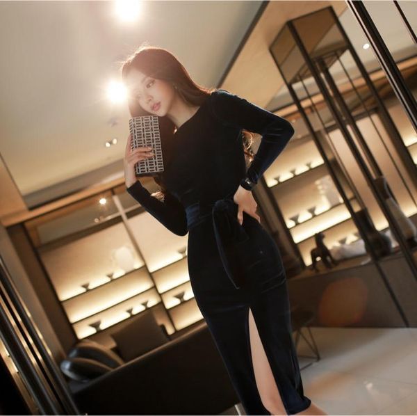 

casual dresses a9517-2021 autumn and winter french temperament dress, Black;gray