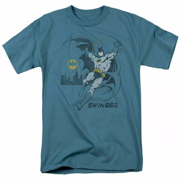 

DC Batman Swinging T Shirt Mens Licensed DC Comics Tee Slate, White;black