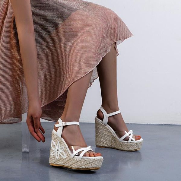 

sandals ochanmeb biggest size 48 oversized women wedges heels woman clear pvc platform summer shoes ladies black white