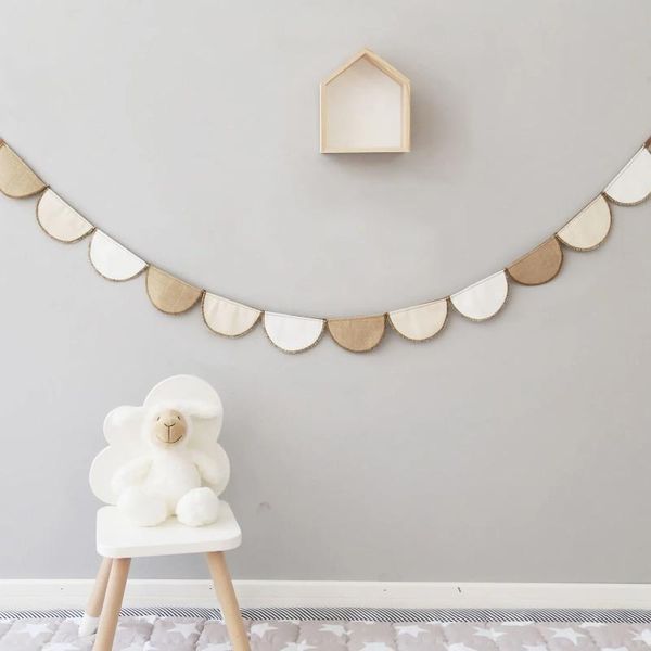 

party decoration luxury linen semicircle hanging flag bunting wall banner for birthday home children's room layout props
