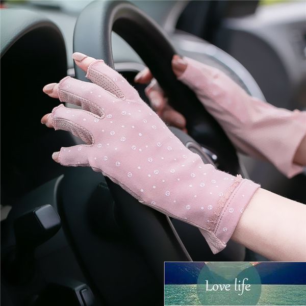 

women' fashion half-finger cotton anti-ultraviolet summer driving non-slip thin cycling sun shade fingerless sunscreen gloves, Blue;gray